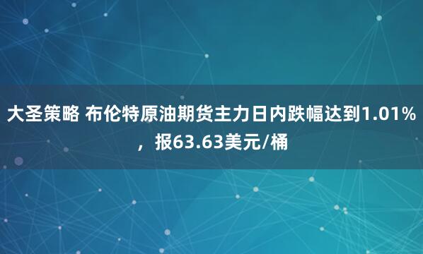 大圣策略 布伦特原油期货主力日内跌幅达到1.01%，报63.63美元/桶