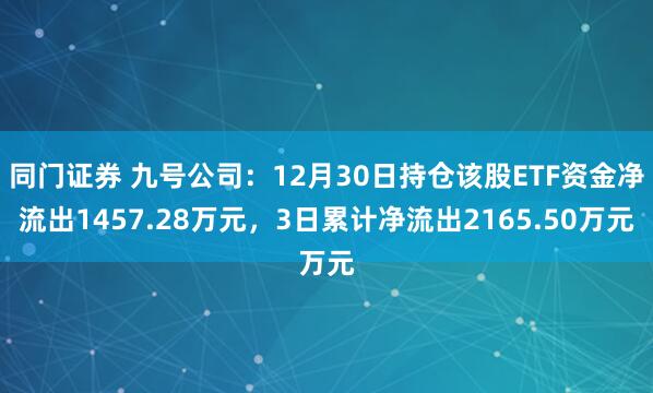 同门证券 九号公司：12月30日持仓该股ETF资金净流出1457.28万元，3日累计净流出2165.50万元